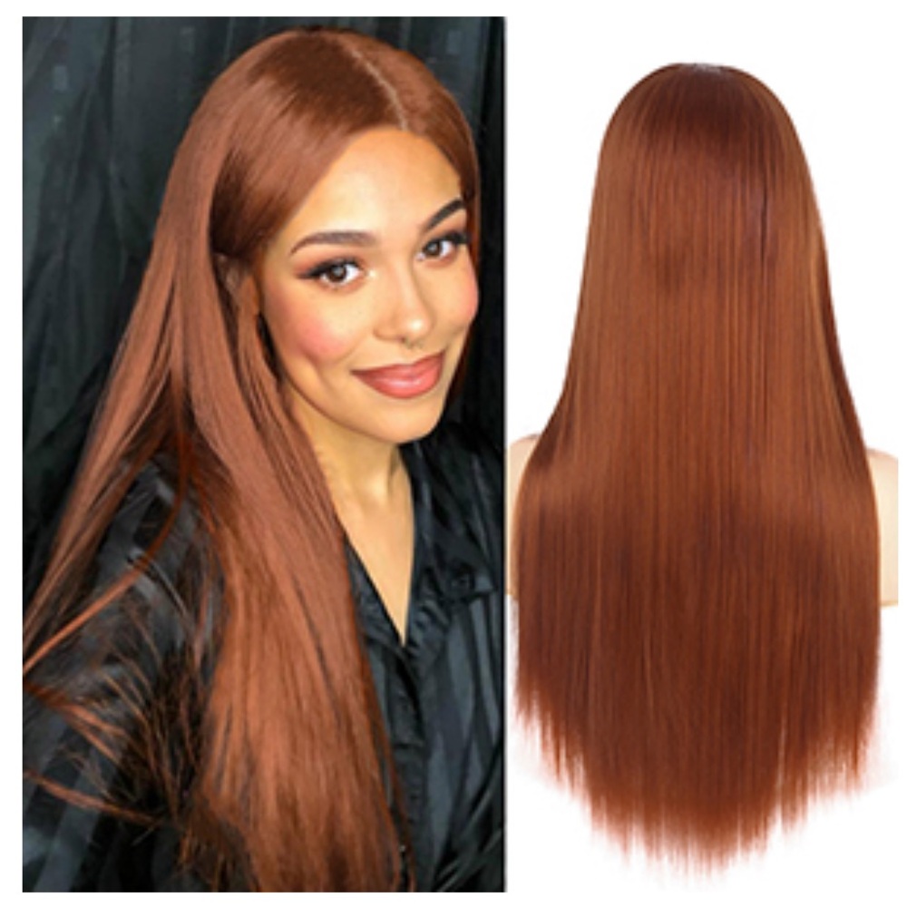 Long Straight Dark Orange Wigs for Women Natural Looking Cosplay Synthetic